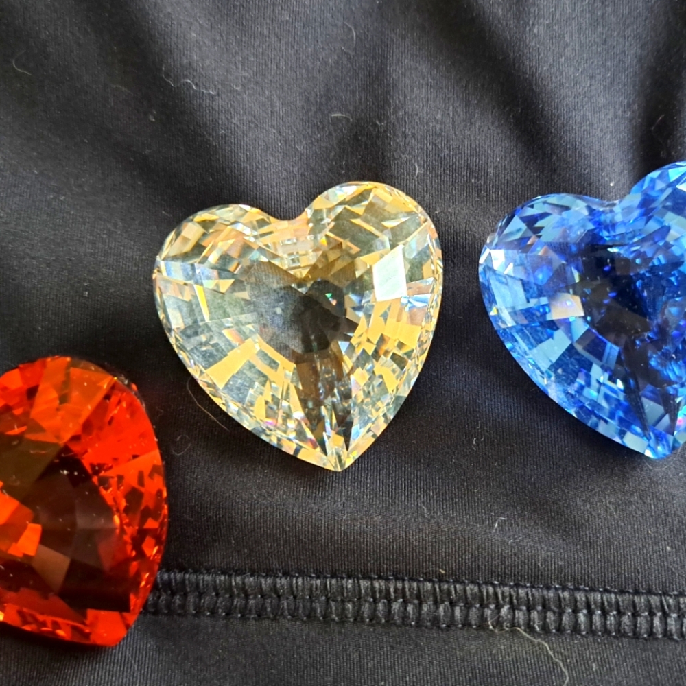 Swarovski Crystal Lot 3 Red White Blue Paperweight Hearts Excellent 1.5"